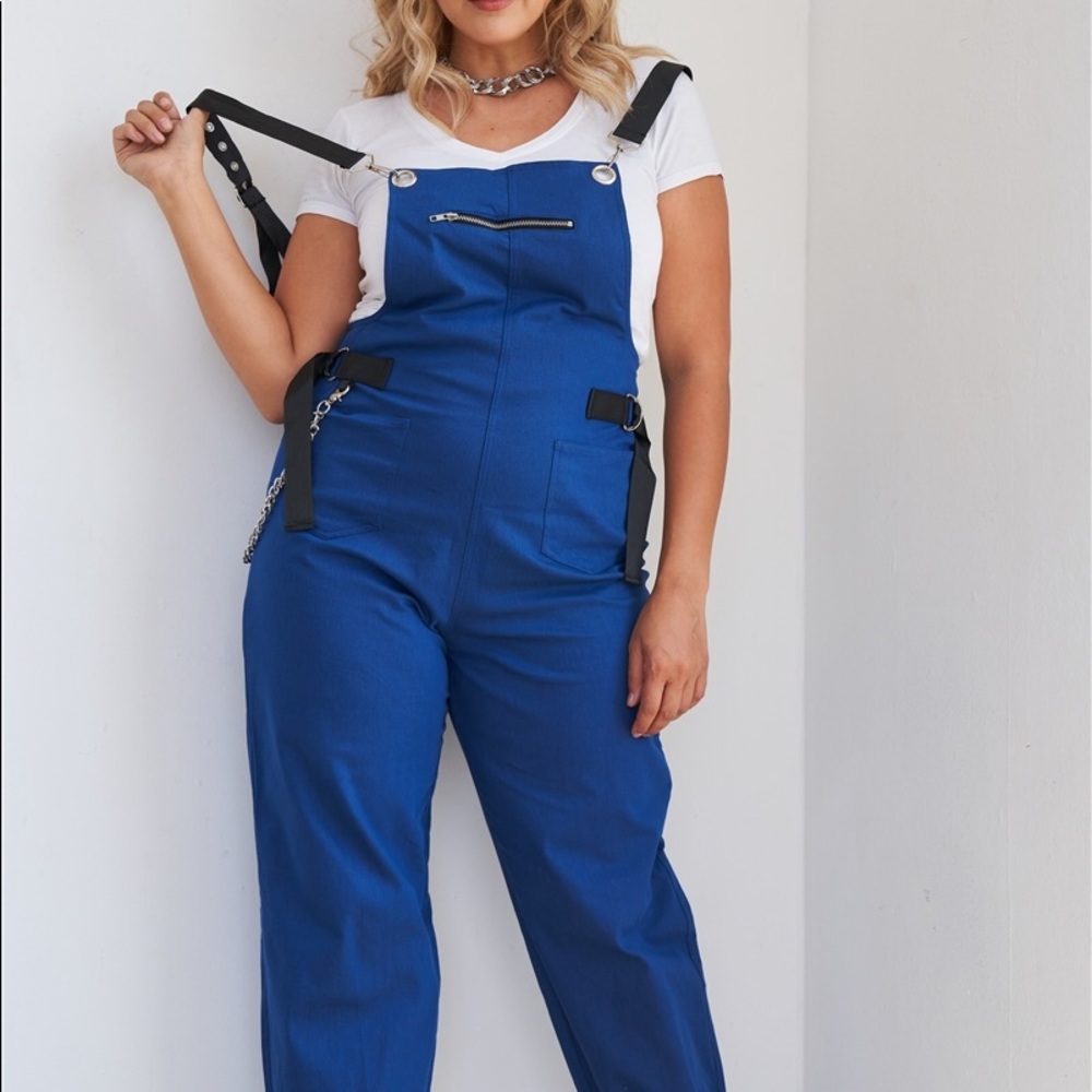 Blue Zip Pocket Hardware Chained Cargo Overall